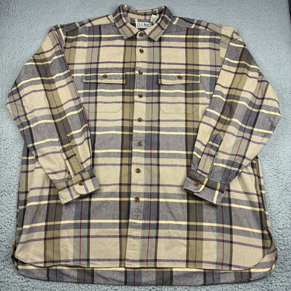 Vintage L.L. Bean Chamois Cloth Shirt Men's XXL Tall Plaid Flannel 90s Workwear